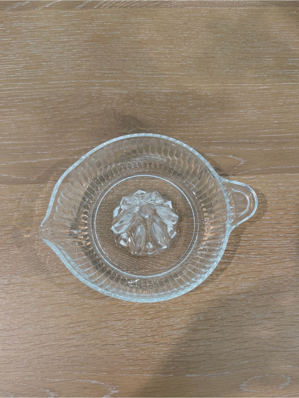 Vintage Heavy Clear Glass Citrus Juicer Reamer with Handle & Pour Spout
